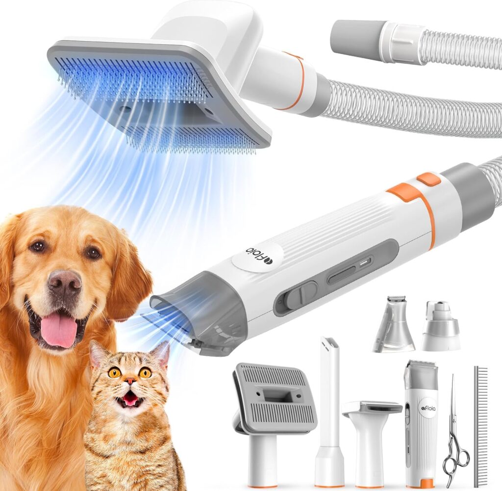 Afloia Pet Hair Vacuum Attachments with Universal Adapter, 7 in 1 Dog Clippers Pet Brush Nail Trimmer Grinder Comb  Scissors, Compatibles with Dyson, Shark, Bissell, Eureka, Dirt Devil, Etc