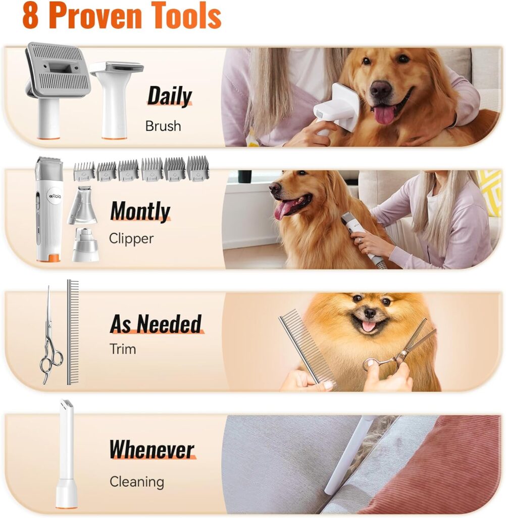 Afloia Pet Hair Vacuum Attachments with Universal Adapter, 7 in 1 Dog Clippers Pet Brush Nail Trimmer Grinder Comb  Scissors, Compatibles with Dyson, Shark, Bissell, Eureka, Dirt Devil, Etc