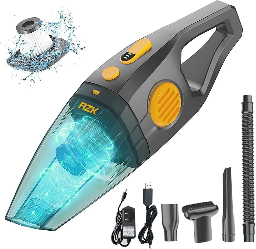 AZHZOLSK Dust Buster Upgrade Handheld Vacuum Cordless Rechargeable Handheld Vacuums 12000PA-14000PA High Power with Power Display for Car, Home, Office, Pet Hair Travel Cleaning Wet and Dry Use