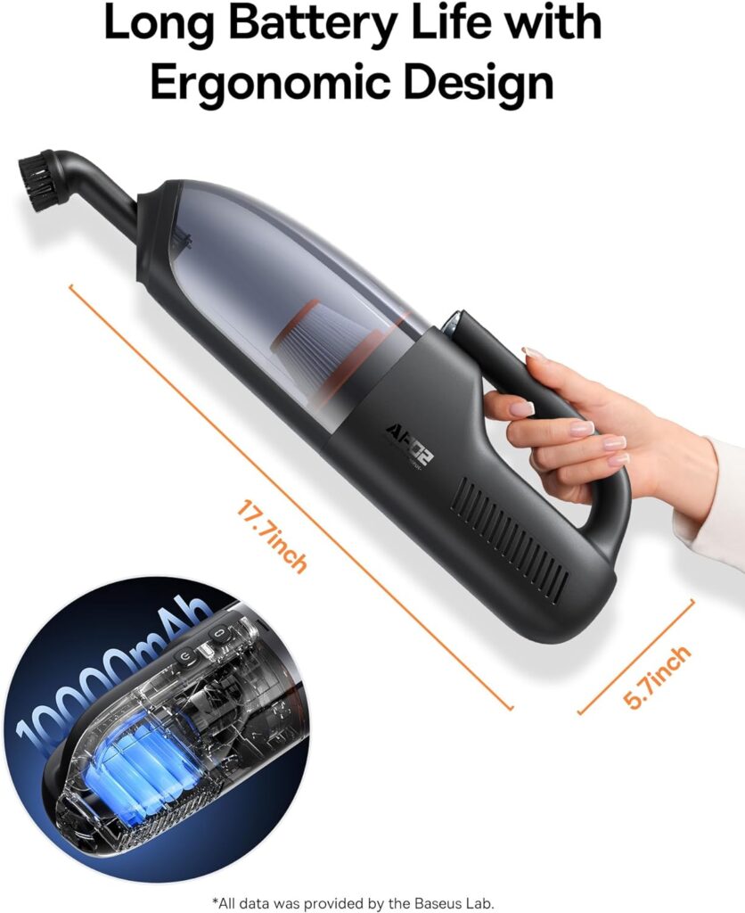 Baseus Handheld Vacuum Cordless, 160W Pet Hair Vacuum, Car Vacuum Cleaner with LED Light and 10000mAh Battery, Rechargeable Portable Vac for Car Home RV Carpet Couch Stair, No Entanglement (AP02)