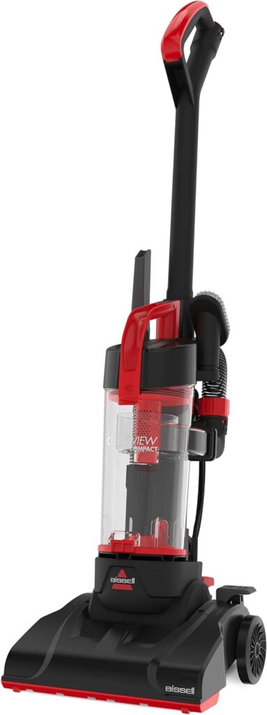 BISSELL CleanView Compact Upright Vacuum, Fits In Dorm Rooms  Apartments, Lightweight with Powerful Suction and Removable Extension Wand, 3508, Red,black