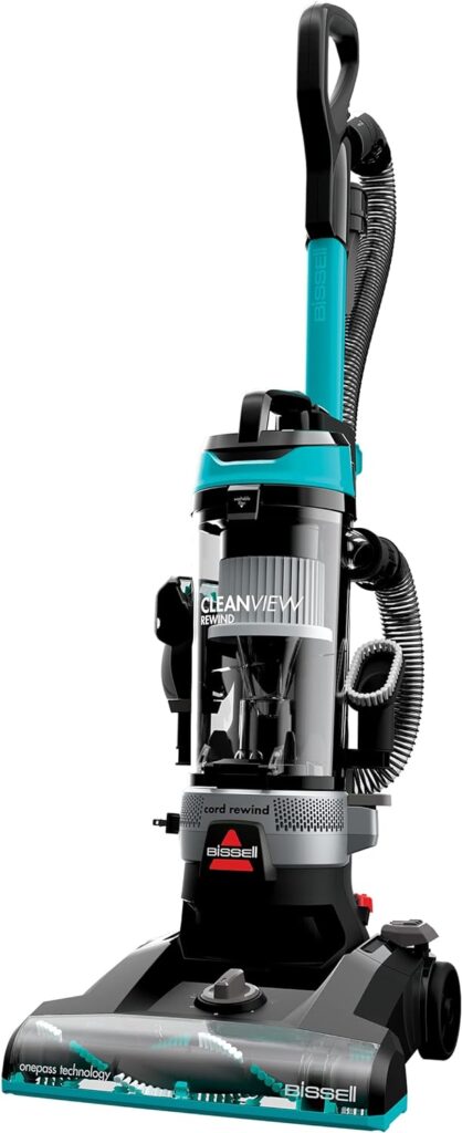 BISSELL CleanView Rewind Upright Bagless Vacuum with Automatic Cord Rewind  Active Wand, 3534, Black/Teal/Gray