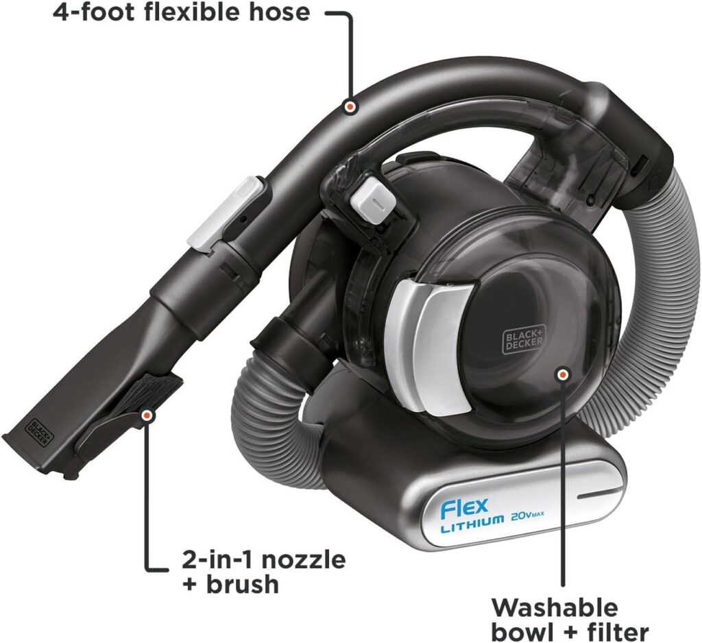 BLACK+DECKER 20V Flex Handheld Vacuum, Home and Car Vacuum for Hard-To-Reach Spaces, Pet Hair and Crevice Attachments Included (BDH2020FL)