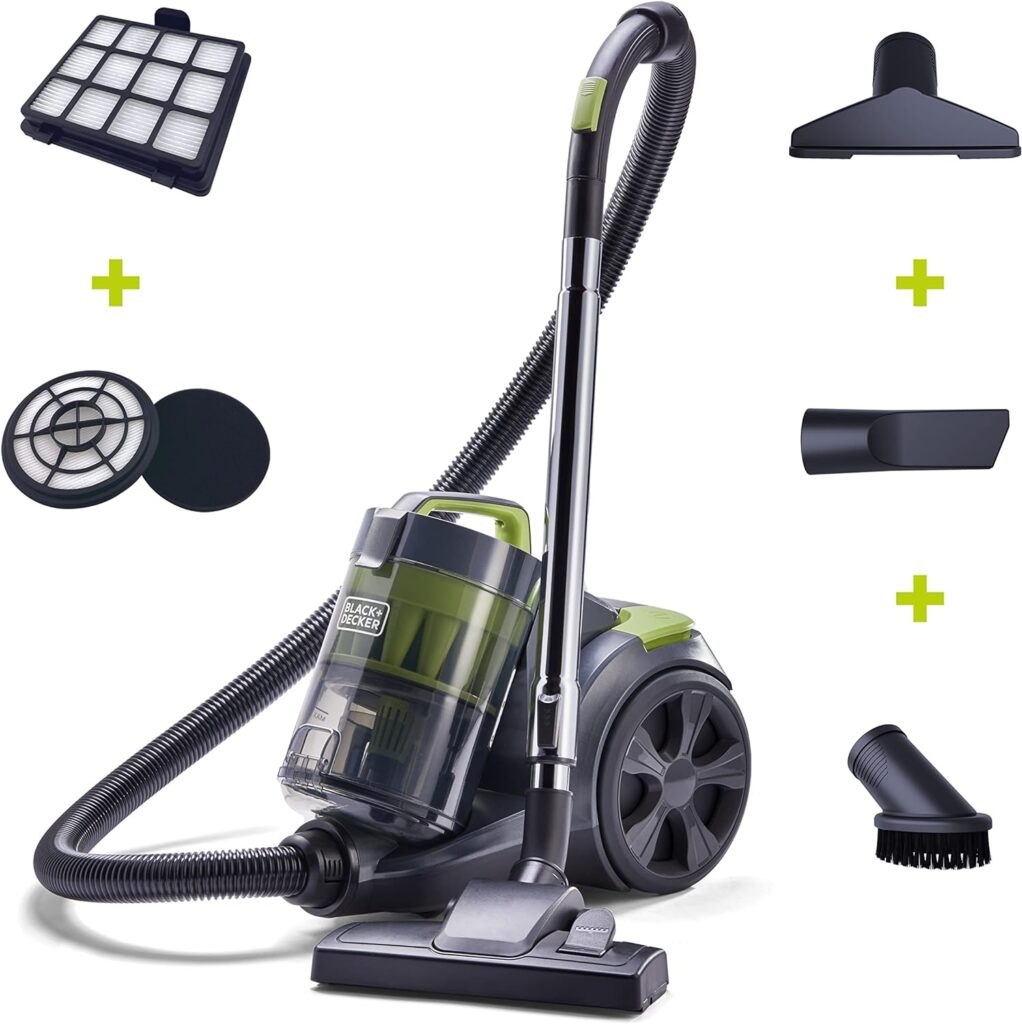 BLACK+DECKER Bagless Canister Multi-Cyclonic Vacuum Cleaner with Anti-Allergen HEPA Filter, Corded 1,200 Watt Motor with Adjustable Suction, Large Cap.(3L)  Multiple Attachments, Gray (BDXCAV217G)