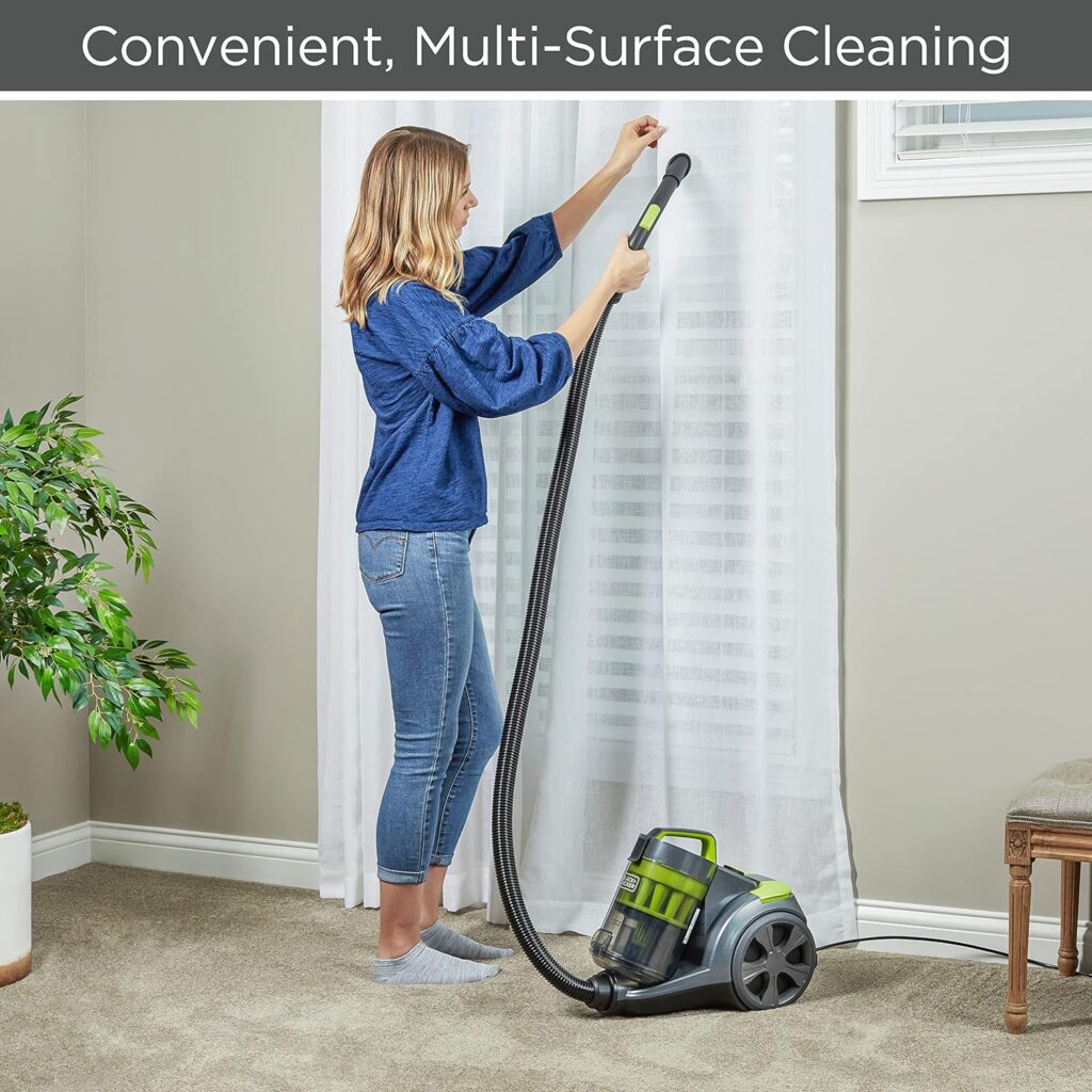 BLACK+DECKER Bagless Canister Multi-Cyclonic Vacuum Cleaner with Anti-Allergen HEPA Filter, Corded 1,200 Watt Motor with Adjustable Suction, Large Cap.(3L)  Multiple Attachments, Gray (BDXCAV217G)