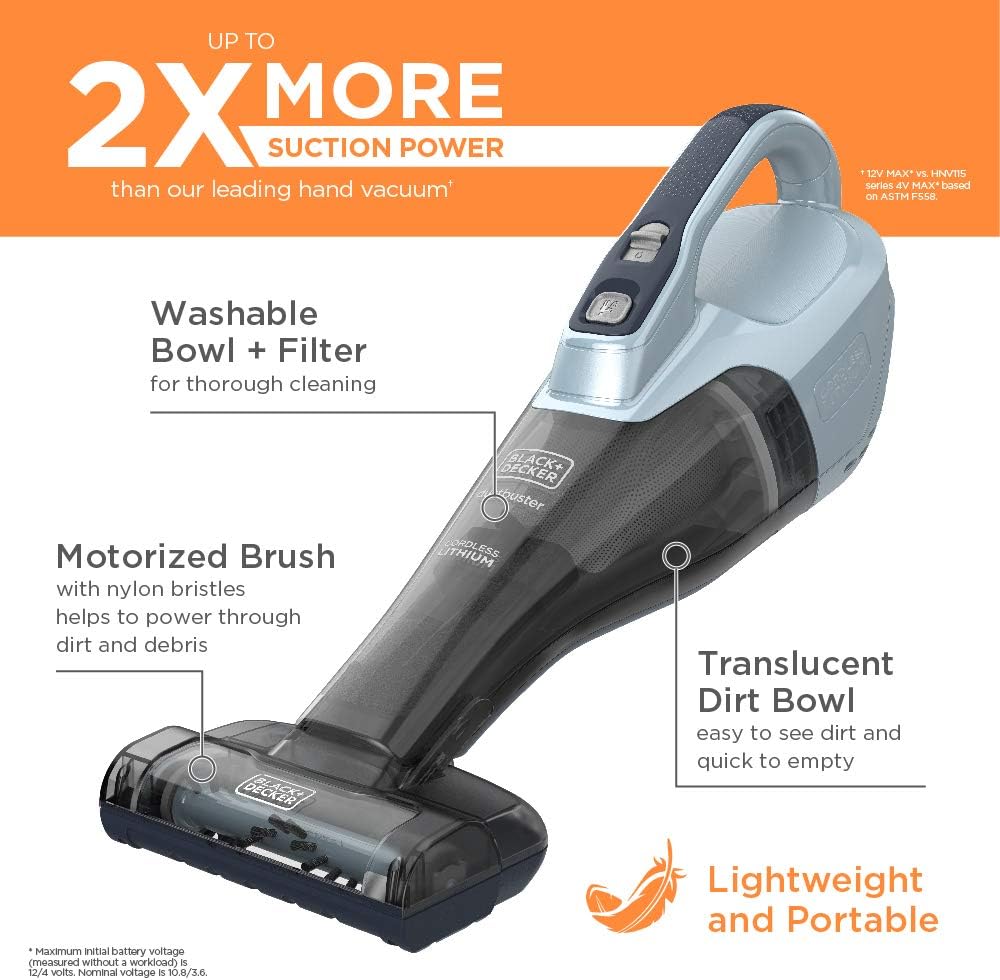 BLACK+DECKER dusbuster Handheld Vacuum for Car, Cordless, Gray (HLVB315JA26)