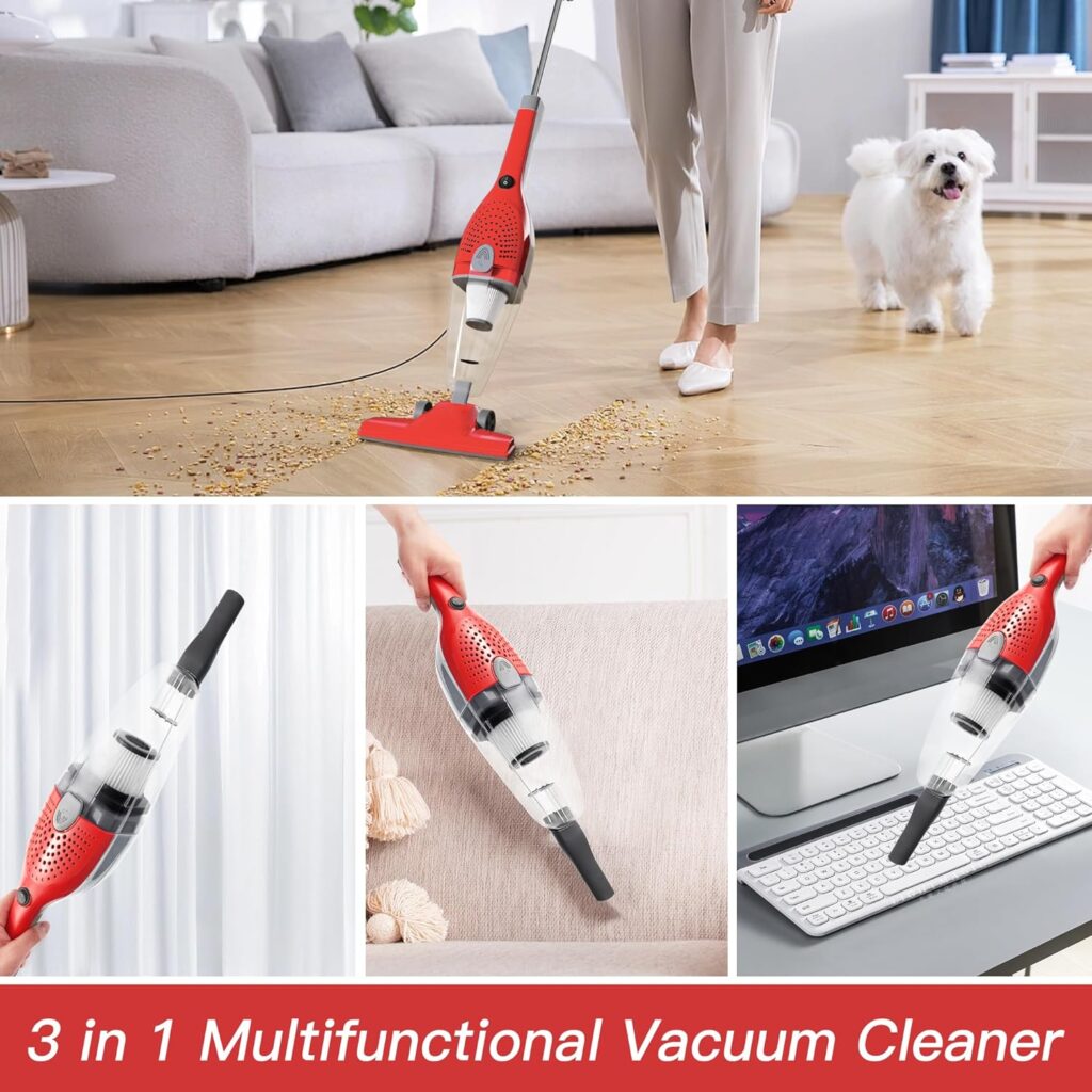 Brocvas Stick Vacuum Cleaner, 3 in 1 Lightweight Corded Vac with Handheld, Powerful Suction Small Dorm Vacuum Cleaner Portable with HEPA Filters, for Sofa, Curtains, Hard Floor, Pet Hair