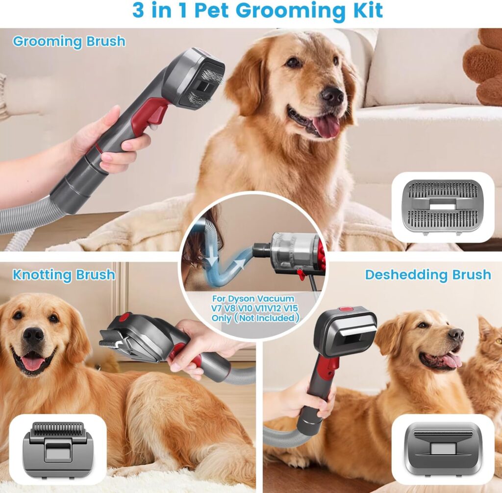 BTD-DARBY Dog Pet Grooming Attachment Kit for Dyson Vacuum V7 V8 V10 V11 V12 V15 Only,Dog Clippers for Grooming with Deshedding Brushes Attachment Tools for Dogs Cats Shedding 4 in 1 Brushes