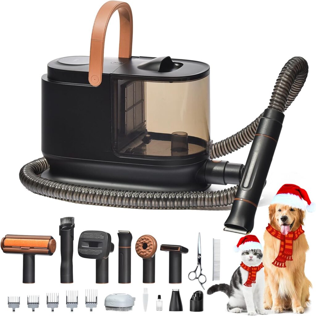 Bunfly Dog Grooming Kit with 13000kpa Strong Grooming  Vacuum Suction 99% Pet Hair,3L Capacity,11 Grooming Tools Dogs Cats and Other Animals,Home and Car Cleaning -Black