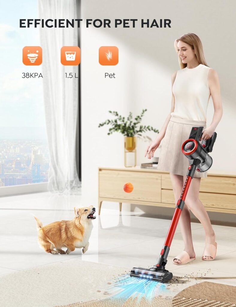 BuTure Cordless Vacuum Cleaner, 450W 38KPA Stick Vacuum with Color Touch Display, Up to 55Mins, Rechargeable Cordless Vacuum for Hardwood Floor Carpet Pet Hair