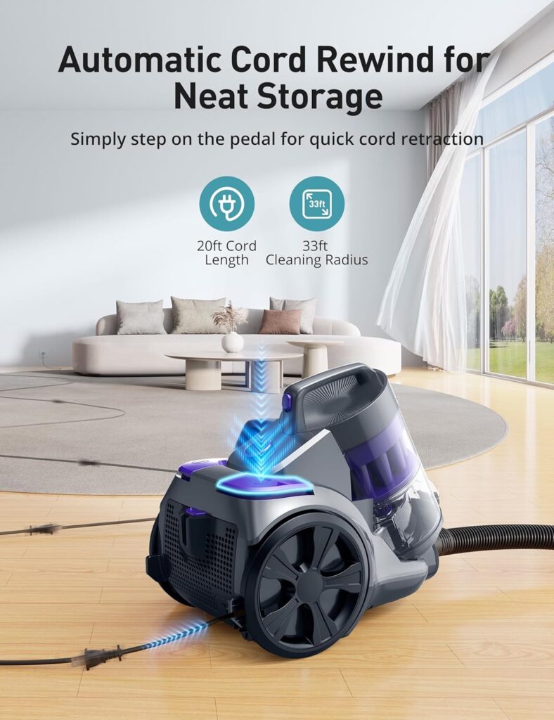 Canister Vacuum Cleaner, Aspiron 1400W Bagless Vacuum Cleaner, Multi-Cyclonic Filtration, 2 Anti-Allergen HEPA Filters, 3.5QT Dust Cup, 4 Tools, Corded Vacuum for Hard Floors, Carpets, Pet Hair