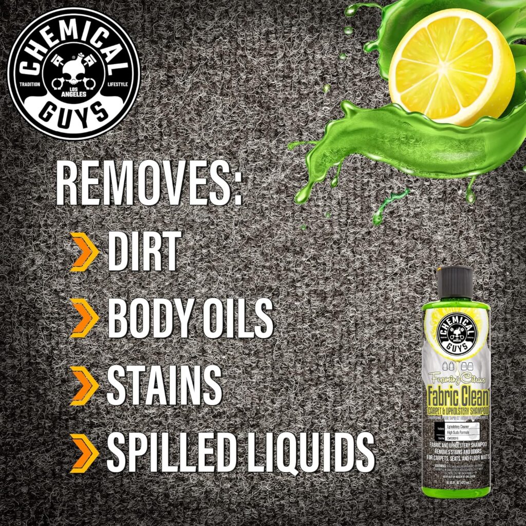 Chemical Guys CWS20316 Foaming Citrus Fabric Clean Carpet  Upholstery Cleaner (Car Carpets, Seats  Floor Mats), Safe for Cars, Home, Office,  More, 16 fl oz, Citrus Scent