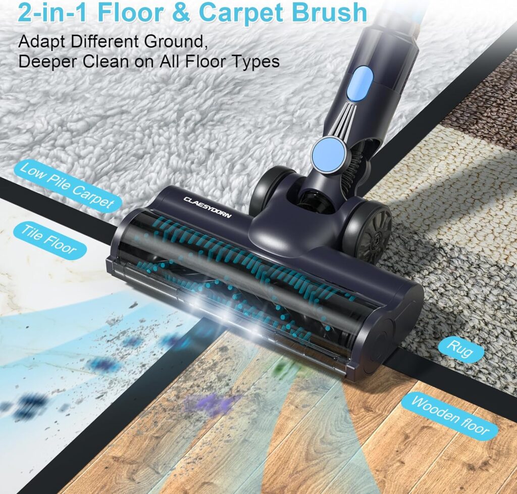 Claesydorn Cordless Vacuum Cleaner, 250W Powerful 6-in-1 Stick Vacuum Cleaner Up to 45mins Runtime with 2000mAh Battery, Rechargeable Handheld Vacuum Cleaner for Home Hard Floor Pet Hair Home Car