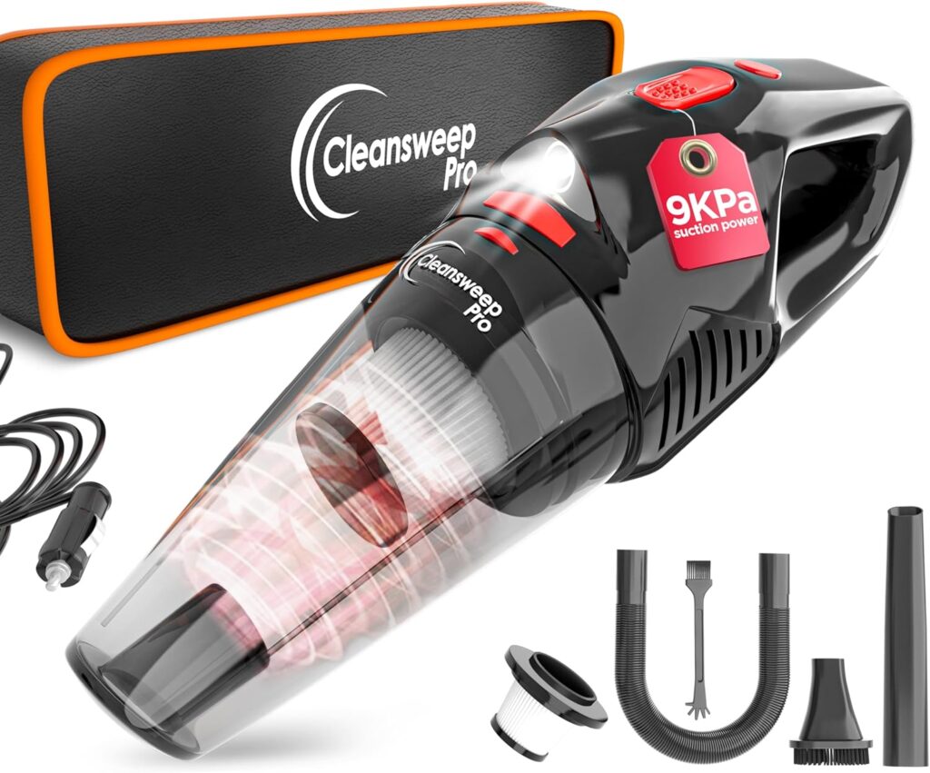 Cleansweep Hand held Vacuum with Brush | 9KPa Powerful-Suction Corded Car Vacuum with 2 Reusable Filters, 16 Ft Cord  Bag | Portable Vacuum Cleaner for Car | Mini Car Vacuum Cleaner