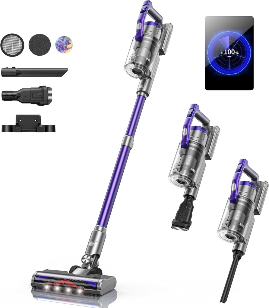 Cordless Vacuum Cleaner, 500W Stick Vacuum Cleaner, OLCD Color Screen Display, Up to 55mins, 8 Animation Modes, Multi-cone Filtration, Handheld Vacuum for Hardwood Floors, Carpets, Pet Hair S14