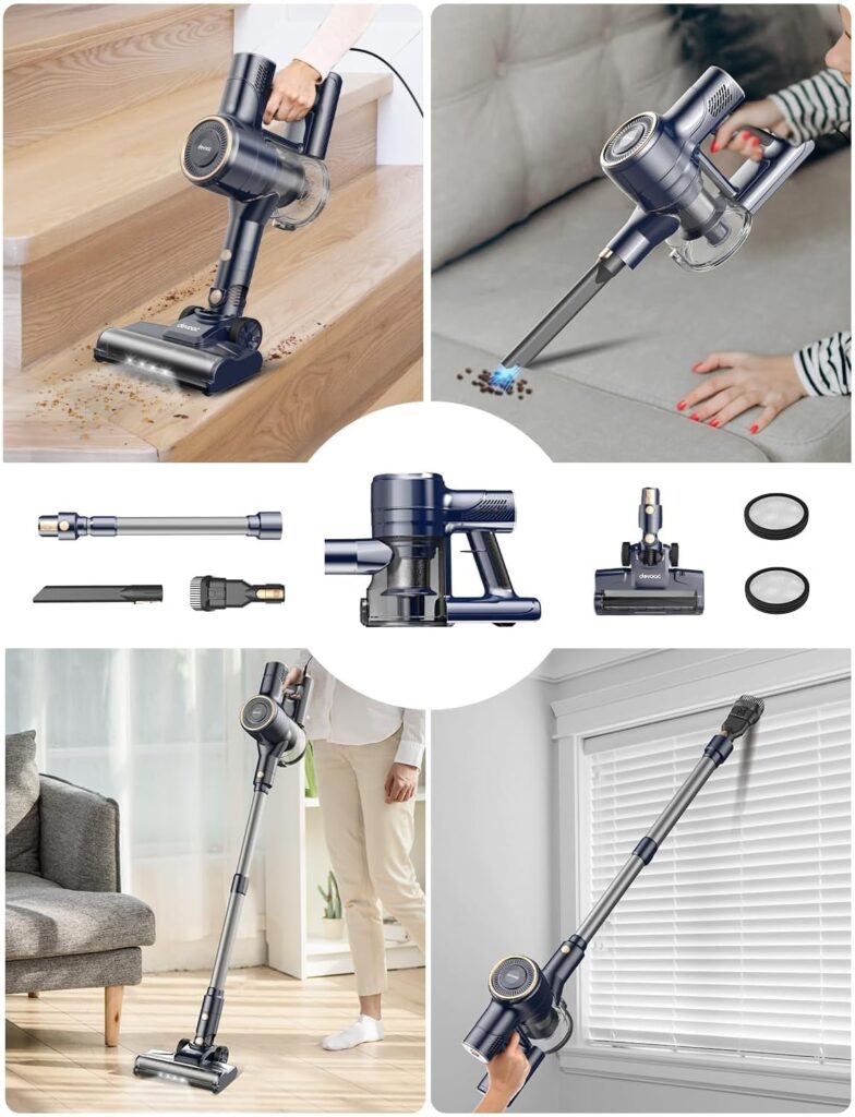 DEVOAC I8 Corded Vacuum Cleaner, 600W 23KPa Stick Vacuum, Free-Stand 6 in 1 Powerful Lightweight Handheld Vacuum for Hard Floor Carpet Pet Hair Home