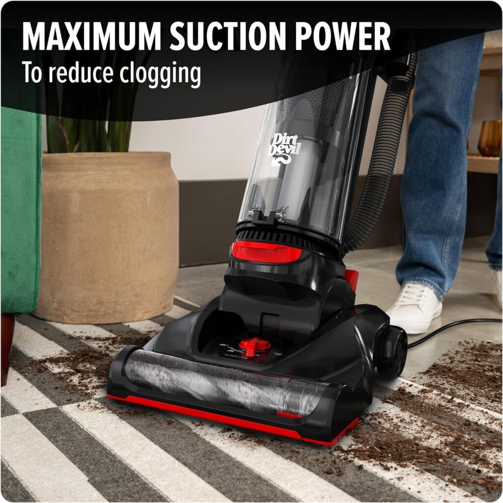 Dirt Devil Multi-Surface Extended Reach+ Bagless Vacuum Cleaner, Upright for Carpet and Hard Floor, Lightweight, UD76300V, Red