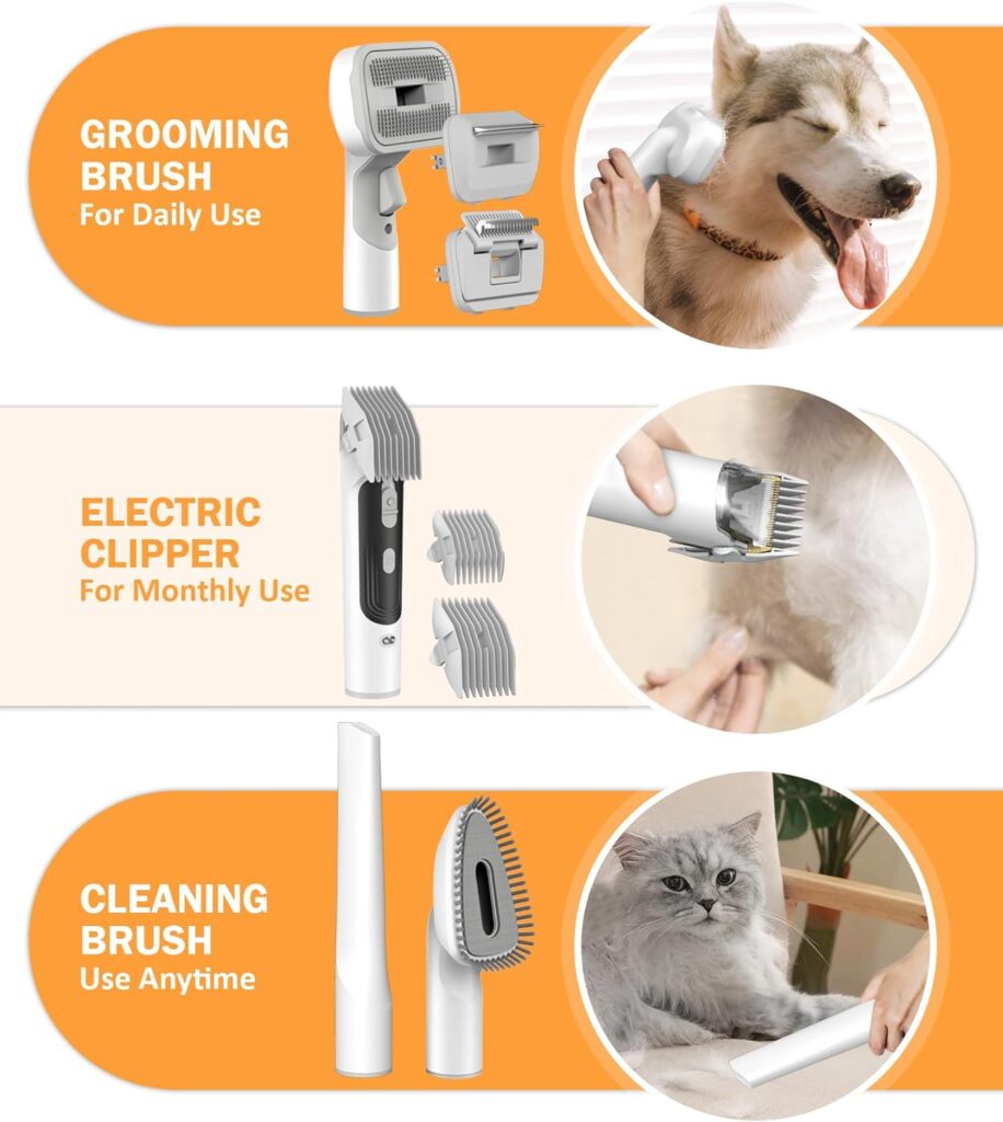 Dog Clipper Grooming Kit,Pet Grooming Vacuum Suction 99% Pet Hair,Low Noise Dog Grooming Vacuum for Shedding with 2.5 L Large Dust Cup,6 Grooming Tools, Dog Vacuum Groomer for Dogs Cats Animals