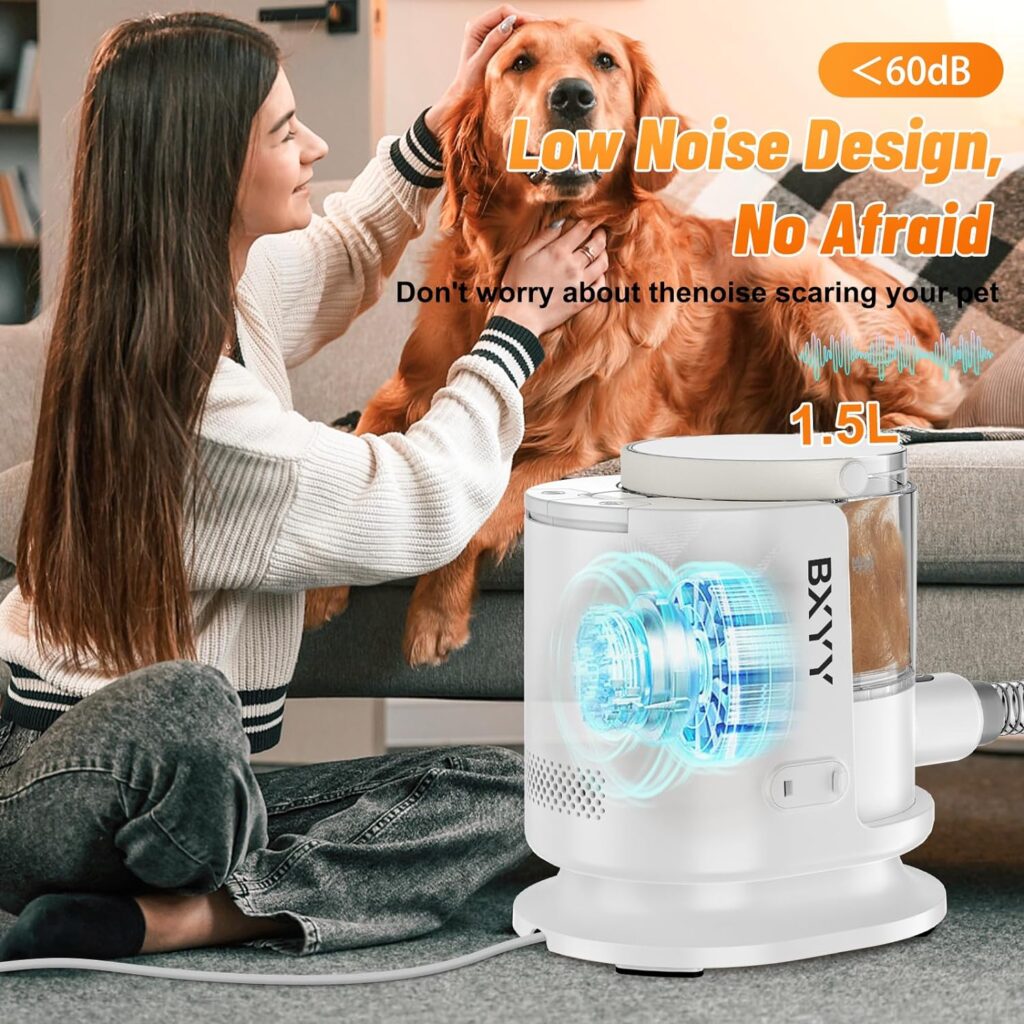 Dog Grooming Kit  Vacuum Suction 99.99% Pet Hair, Dog Grooming Clippers with 6 Pet Grooming Tools for Shedding Pet Hair,1.5L Dust Cup dog grooming vacuum for shedding,Dogs Cats Home Cleaning,White