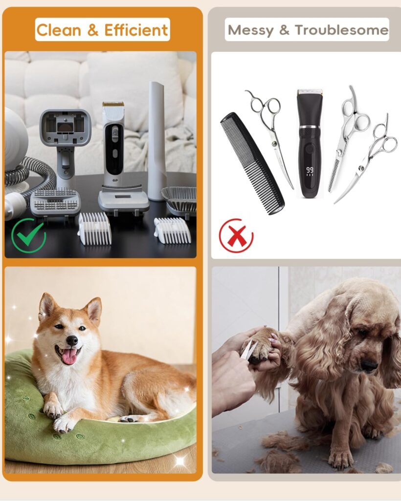 Dog Grooming Vacuum 3 Gears of Suction Gog Vacuum Brush for Shedding Grooming Pet Grooming Supplies Pet Hair Suction 99% Crazydeer 2L dog hair vacuum groomer, Low Noise/with 6 Grooming Tools