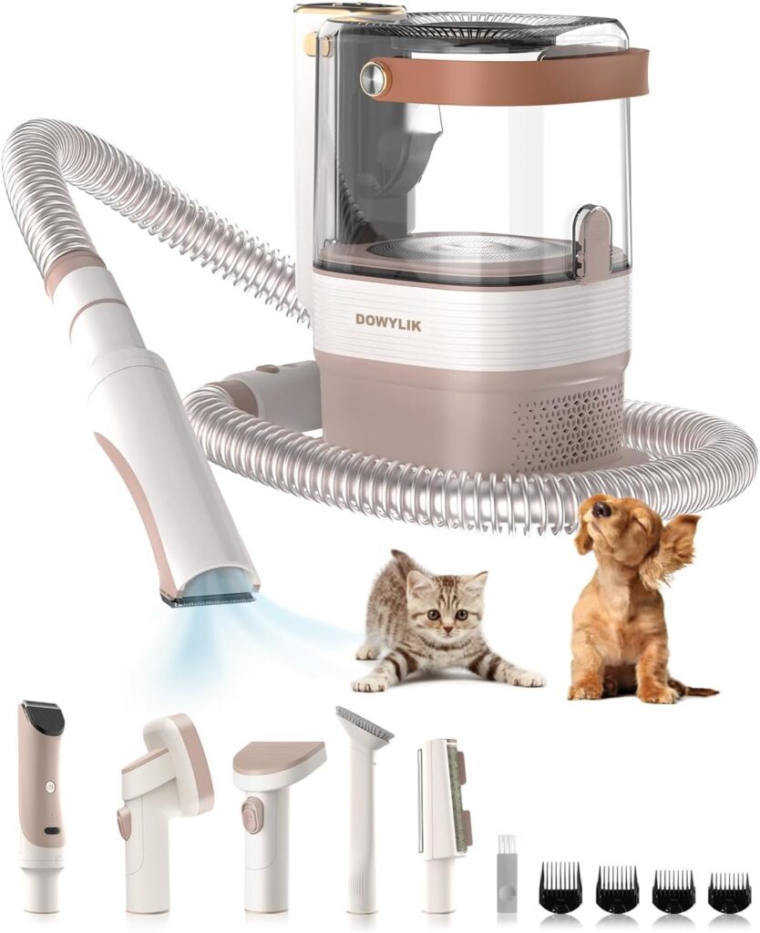 DOWYLIK Pro Pet Grooming Vacuum, 3.5L Dog Grooming Vacuum for Shedding, 15Kpa Low Noice Pet Vacuum Suction 99% Pet Hair, 5 Pet Grooming Tools and 2 Nozzles