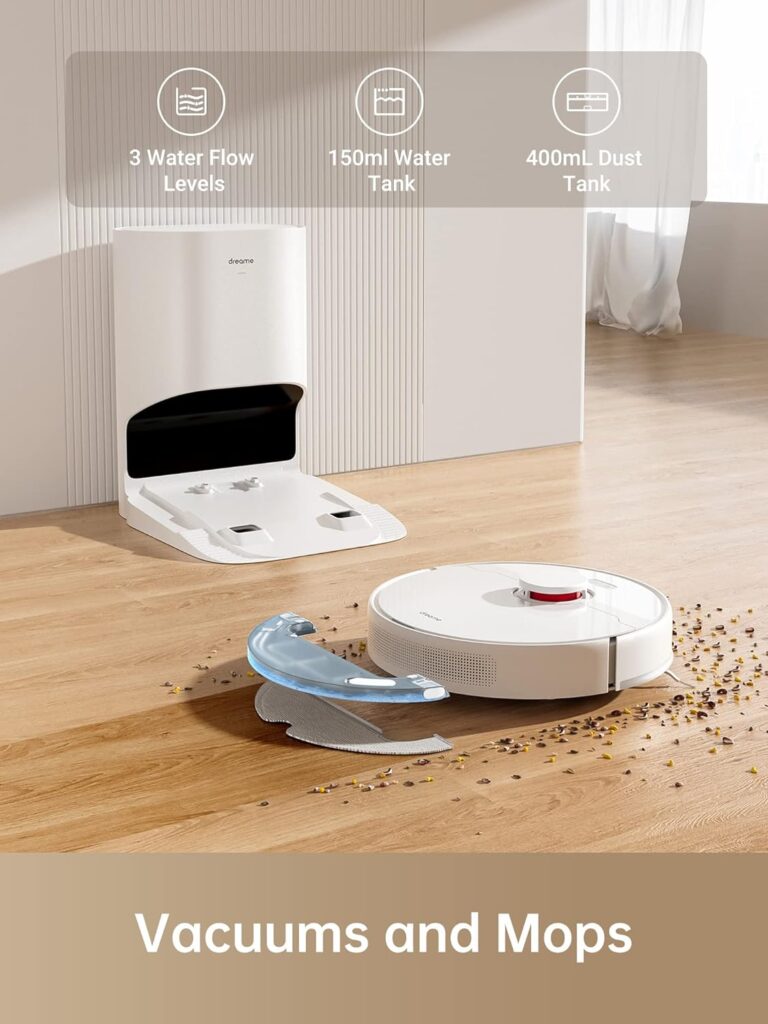 Dreametech D10 Plus Robot Vacuum and Mop with Self-Emptying Base for 45 Days of Cleaning, Robotic Vacuum with 4000 Pa Suction and LiDAR Navigation, Compatible with Alexa, Wi-Fi Connected