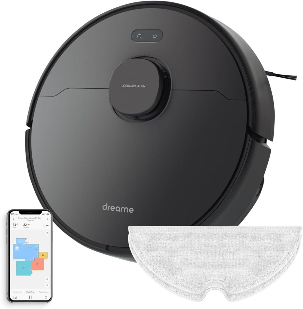 Dreametech D9 Max Robot Vacuum and Mop Combo, LiDAR Navigation, 4000Pa Strong Suction Power, 180mins Runtime, 2-in-1 Sweep and Mop, Compatible with Alexa