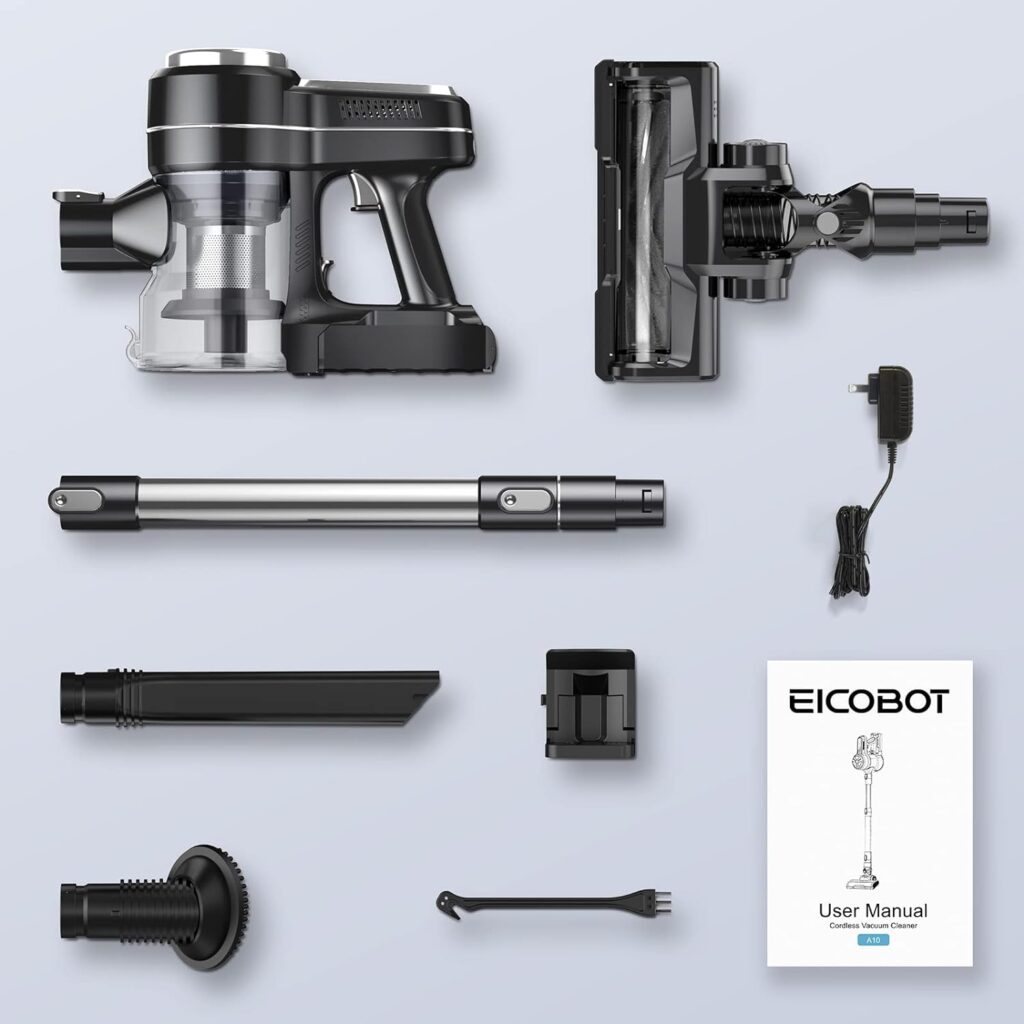 EICOBOT Cordless Vacuum Cleaner, 20000Pa Powerful Cordless Vacuum 6 in 1, 30Mins Long Runtime, Lightweight  Ultra-Quiet Stick Vacuum for Hardwood Floor Carpet Car Cleaning Silver Grey