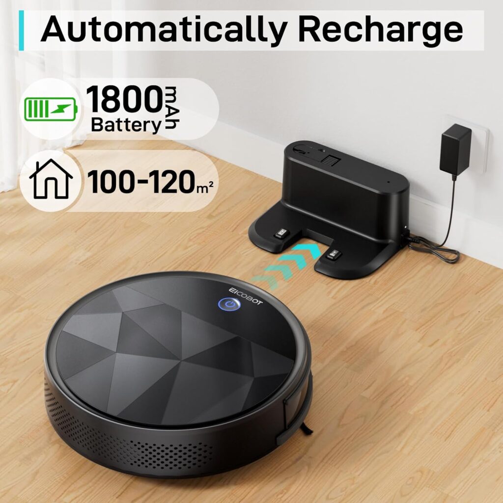 EICOBOT Robot Vacuum Cleaner, Tangle-Free 2200Pa Suction, Quite, Ultra-Slim, 550ml Large Dustbin, Self-Charging Robot Vacuum Cleaner, Good for Pet Hair, Hard Floor and Low Pile Carpet, BlackGrey