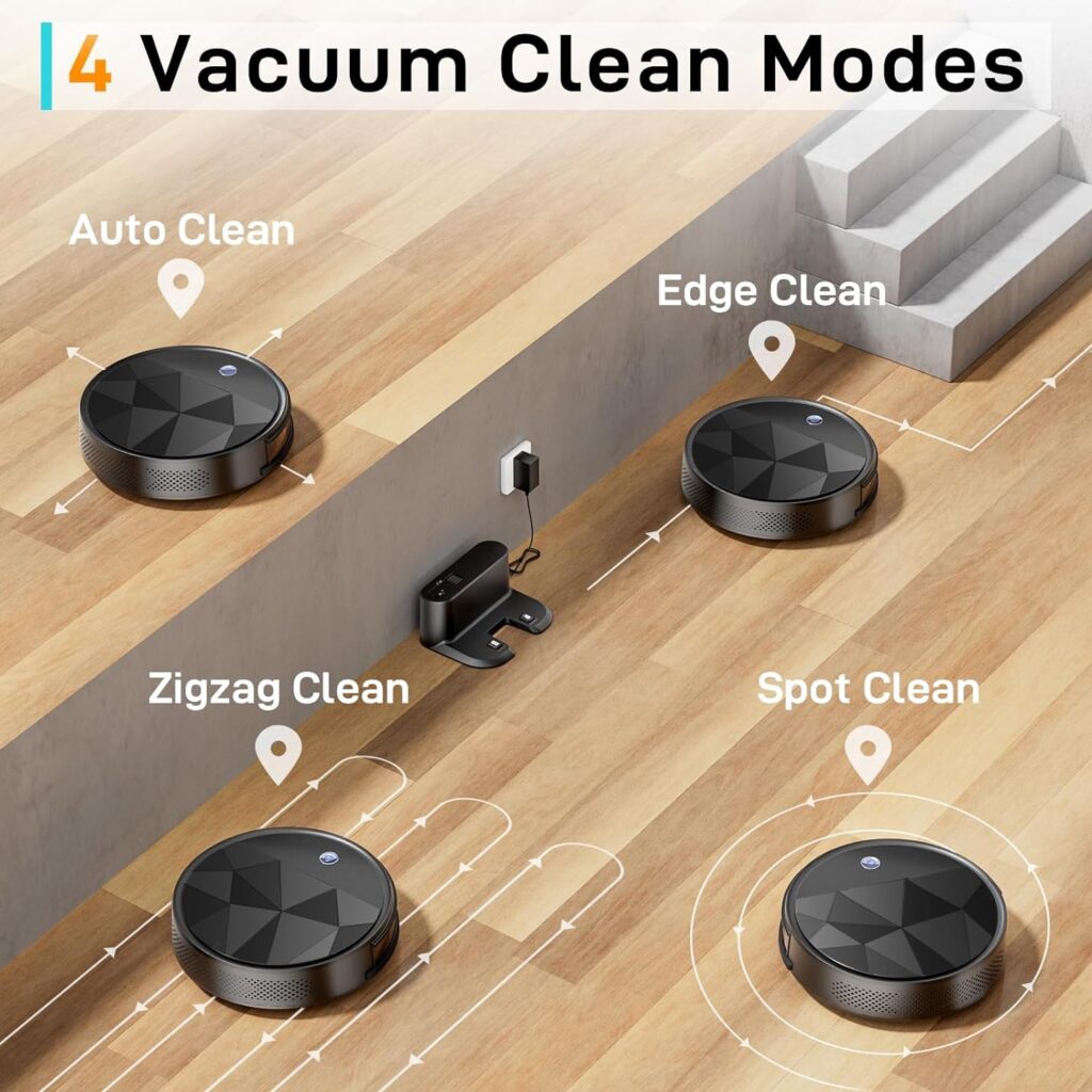 EICOBOT Robot Vacuum Cleaner, Tangle-Free 2200Pa Suction, Quite, Ultra-Slim, 550ml Large Dustbin, Self-Charging Robot Vacuum Cleaner, Good for Pet Hair, Hard Floor and Low Pile Carpet, BlackGrey