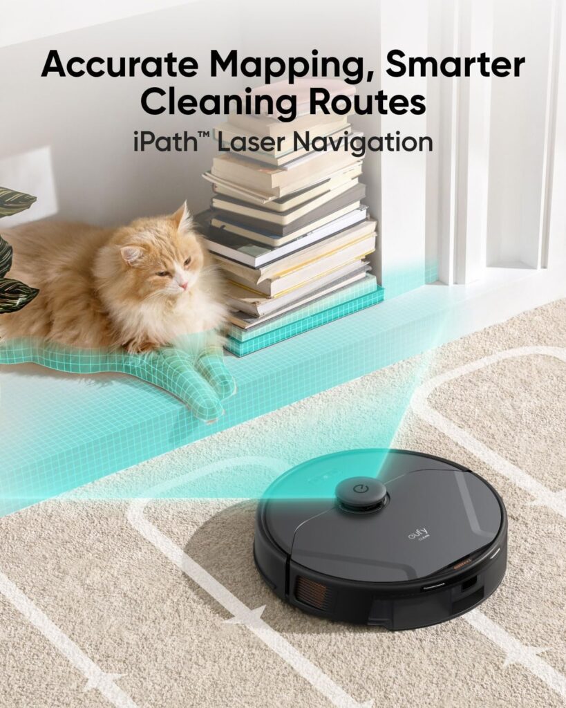 eufy Clean X8 Pro Robot Vacuum Self-Empty Station, Twin-Turbine 2× 4,000 Pa Powerful Suction, Active Detangling Roller Brush, and iPath Laser Navigation for Pet Hair Deep Cleaning on Carpet