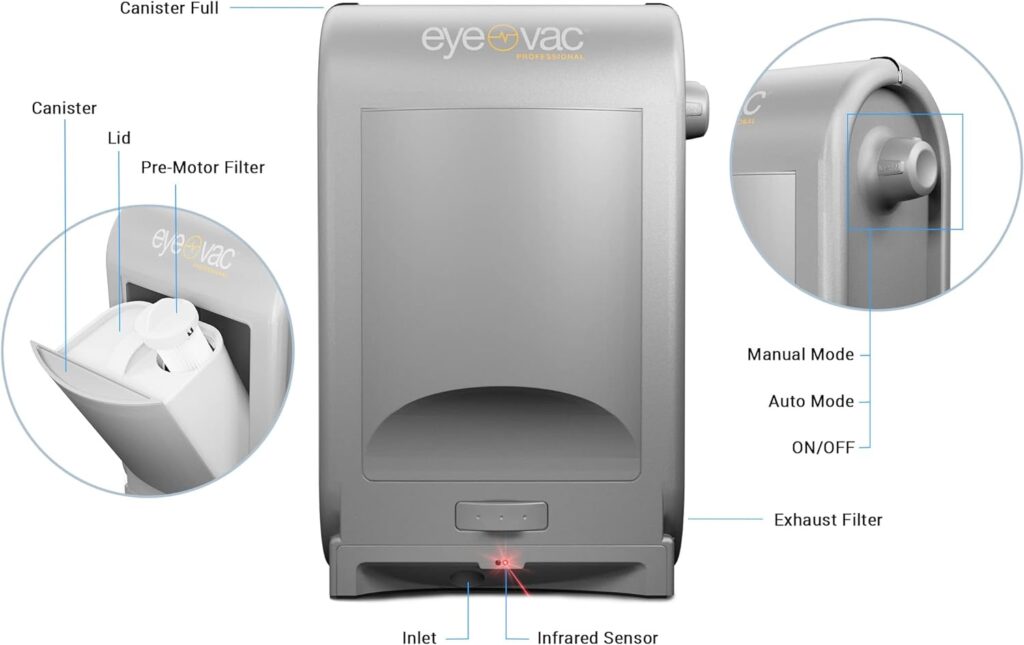 EyeVac Pro Touchless Vacuum Automatic Dustpan - Ultra Fast  Powerful - Great for Sweeping Salon Pet Hair Food Dirt Kitchen, Corded Canister Vacuum, Bagless, Automatic Sensors, 1400 Watt (Silver)