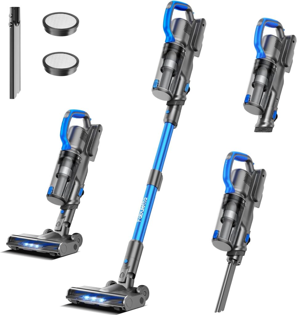 FABULETTA Cordless Vacuum Cleaner, 24kpa Powerful Suction Vacuum with Brushless Motor, 6 in 1 Lightweight Stick Vacuum with 43 Mins Runtime Detachable Battery for Hard Floor Pet Hair Carpet (Blue)