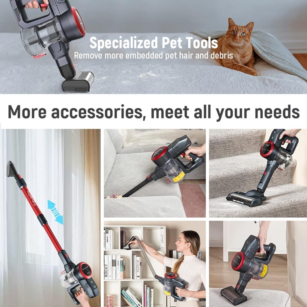 FABULETTA Cordless Vacuum Cleaner, 250W/24Kpa Powerful Suction Up to 45 Min Runtime, 6 in 1 Lightweight Stick Vacuum Cleaner with Brushless Motor, Great for Pet Hair  Hard Floor, Led Display, Blue