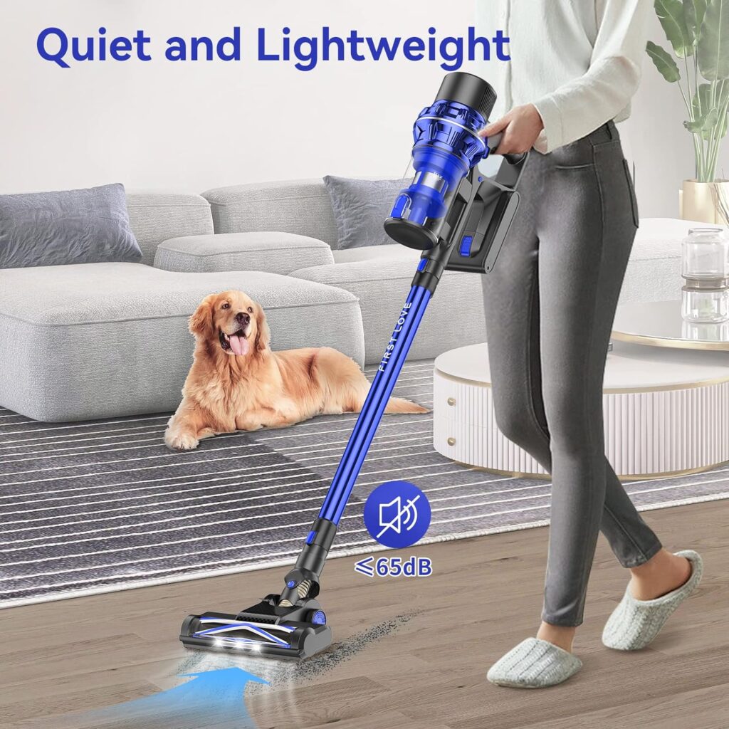 FirstLove Cordless Vacuum Cleaner - 6 in 1 Stick Vacuum for Pet Hair Carpet Hard Floor with Rechargeable Detachable Battery-Bright Blue