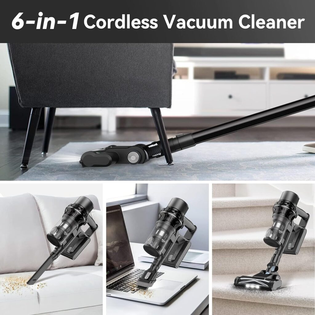 FirstLove Stick Vacuum Cleaner, Cordless Vacuum Cleaner with with Lighting Detachable Battery for Hard Floor Carpet Pet Hair - Black…