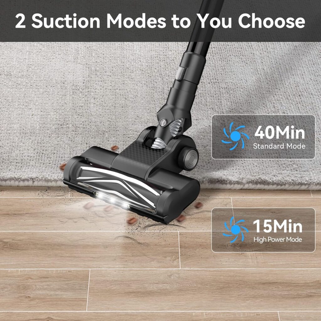 FirstLove Stick Vacuum Cleaner, Cordless Vacuum Cleaner with with Lighting Detachable Battery for Hard Floor Carpet Pet Hair - Black…