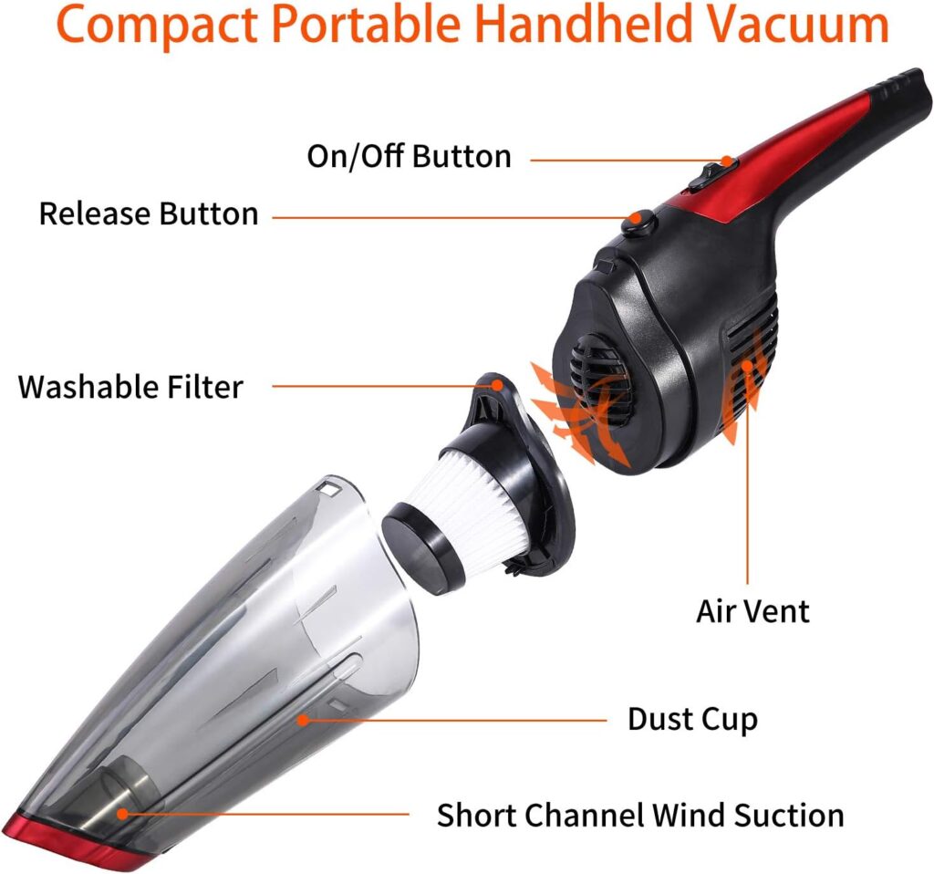 Fityou Handheld Vacuum Cleaner Cordless, Rechargeable (USB Charge), Powerful Suction Cleaner, Portable Hand Vacuum for Pet Hair Home and Car Cleaning, Wet  Dry