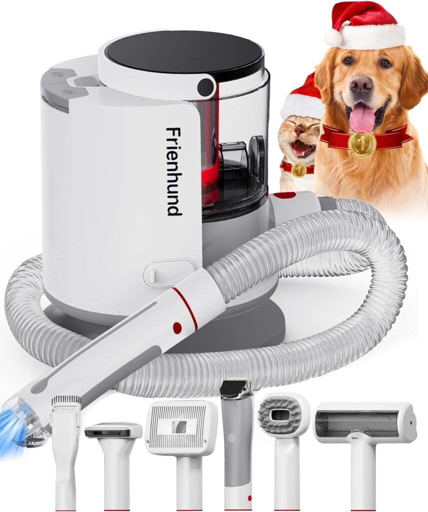 Frienhund 2023Upgraded Version Dog Grooming Kit, Dog Hair Vacuum 99% Pet Hair Suction, 1.5L Dust Cup Dog Brush Vacuum, Dog grooming clippers with 6 Pet Grooming Tools for Shedding Pet Hair, Low Noise