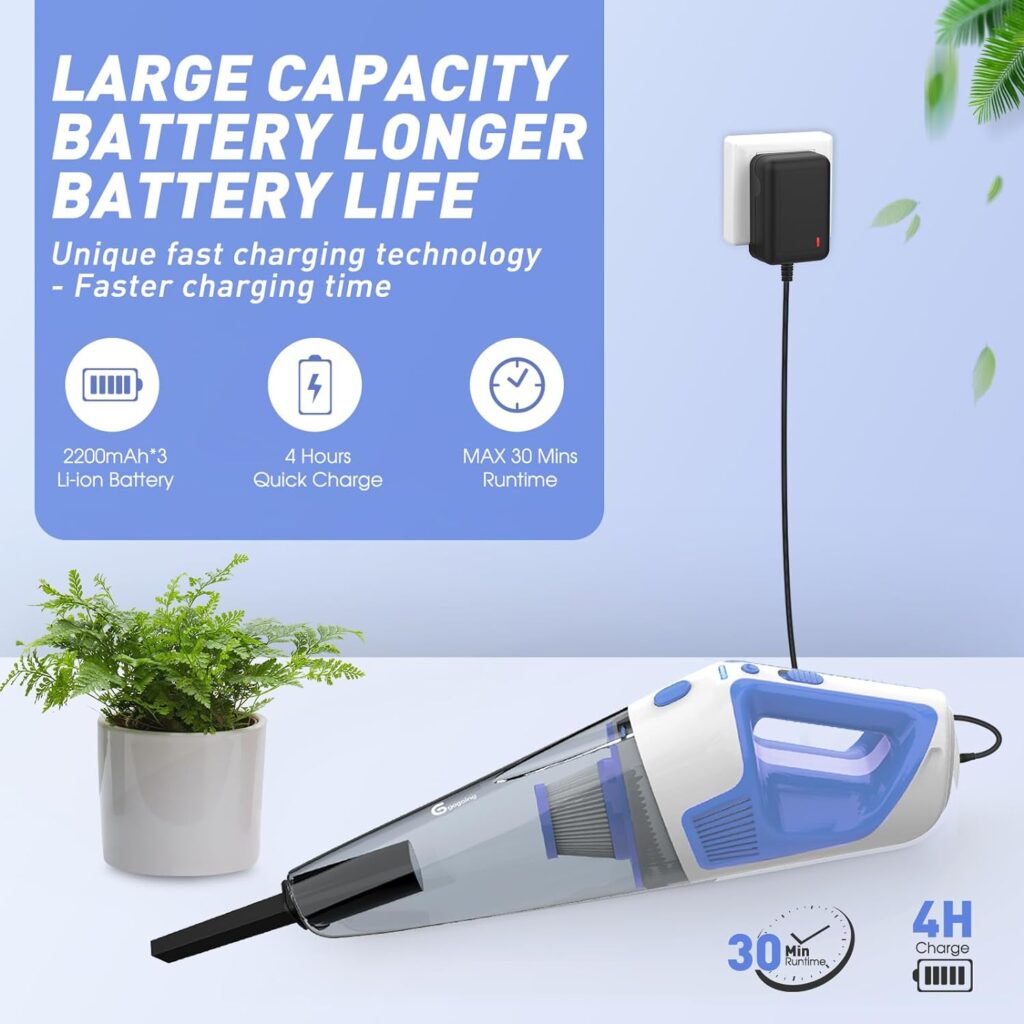 GOGOING 150W Handheld Car Vacuum Cordless, Handheld Vacuum w/Powerful Suction, Rechargeable and Portable Hand Vacuum with 800ml Large Dirt Bowl  Led Light