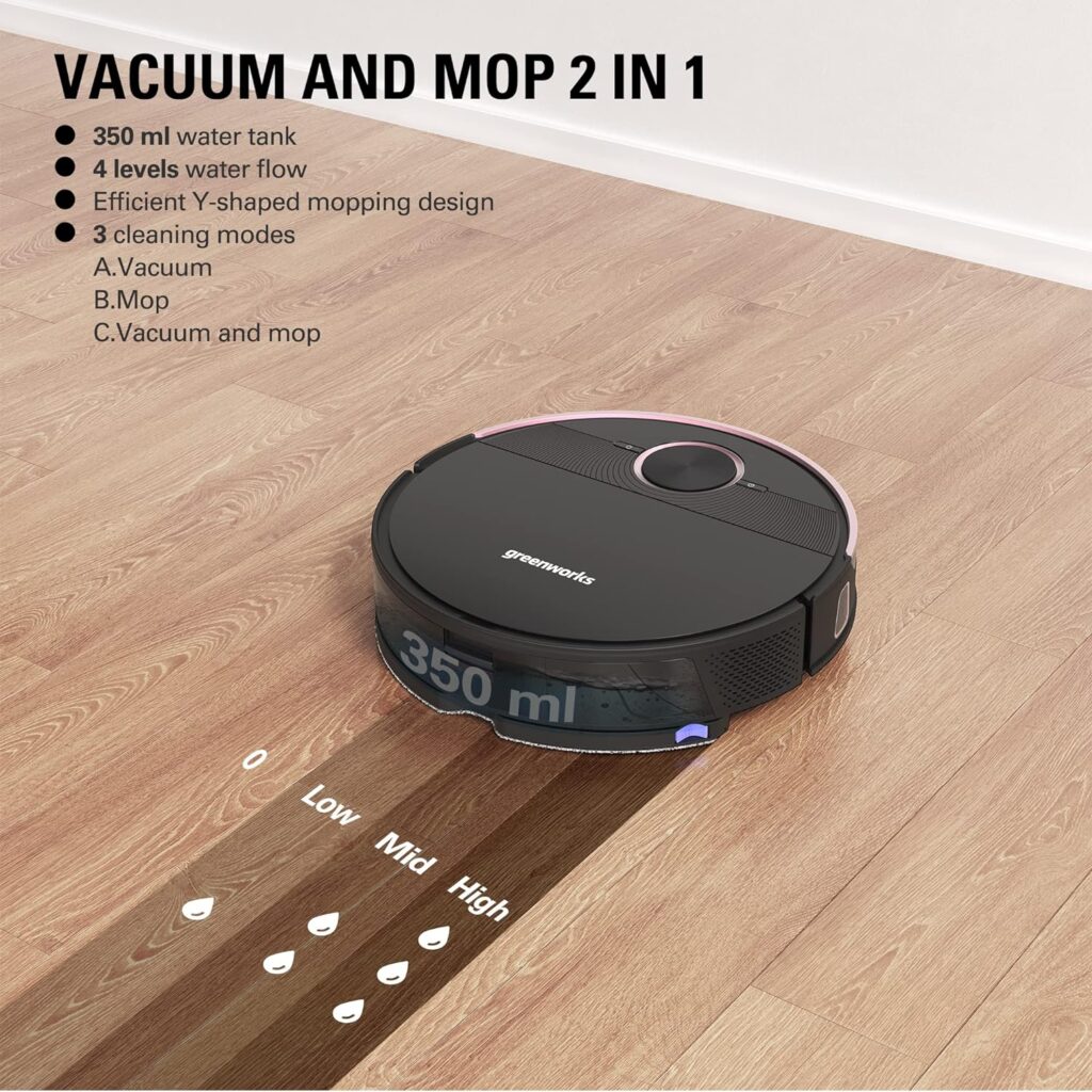 Greenworks GRV-5011 Robot Vacuum Cleaner with DToF Laser Navigation Technology, 3.3IN Thin Body, Vacuum and MOP 2 in 1, Auto Sweeper for Pet Hair, Hard Floor, Carpet