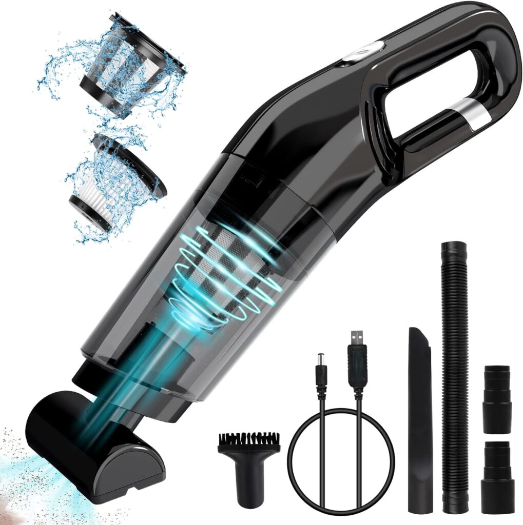 Hand Held Vacuum Cordless: Mini Handheld Vacuum Lightweight Car Vacuum Cleaner Cordless Rechargeable, 9000PA High Power Portable Hand Vacuuming with Stainless Steel Filter for Car Home Office