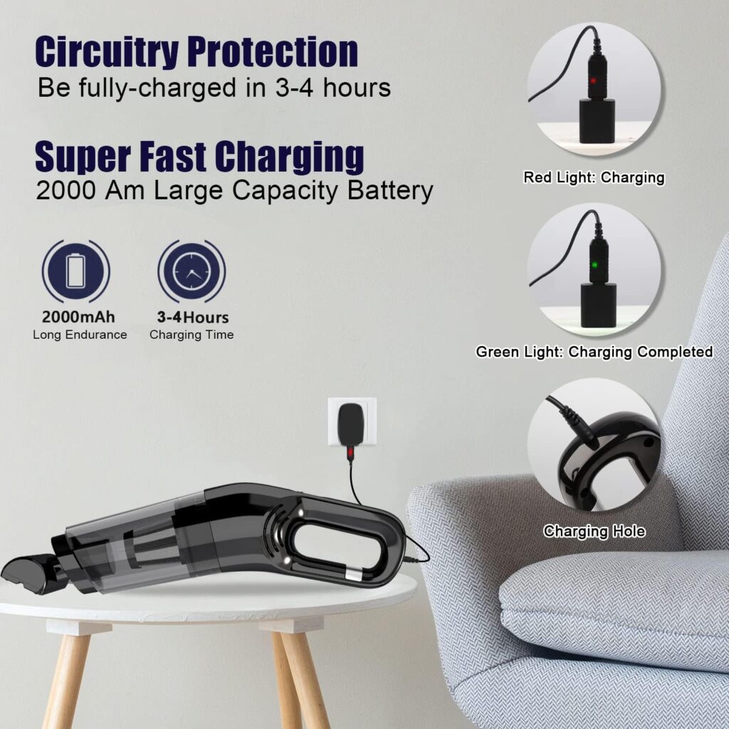 Hand Held Vacuum Cordless: Mini Handheld Vacuum Lightweight Car Vacuum Cleaner Cordless Rechargeable, 9000PA High Power Portable Hand Vacuuming with Stainless Steel Filter for Car Home Office