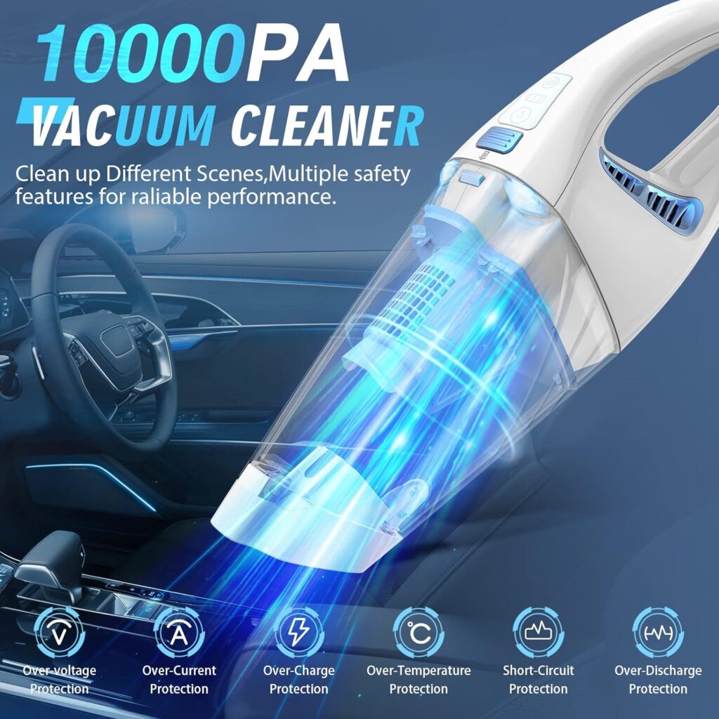 Handheld Vacuum,Car Cordless Vacuum Cleaner,Mini Portable Hand Vacuum Cordless Rechargeable with 10Kpa/LED Light, Lightweight Dust Busters Hand Vacuum,Portable Vacuum for Car,Office and Home Cleaning