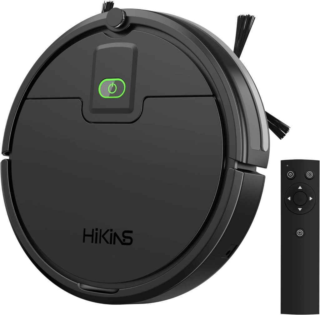 HiKiNS Robot Vacuum Cleaner - Automatic Self-Charging Robotic Vacuum, Strong Suction, Ideal for Hard Floors  Carpet, Tangle-Free, Quiet Operation, Ultra Slim - Perfect for Pet Hair