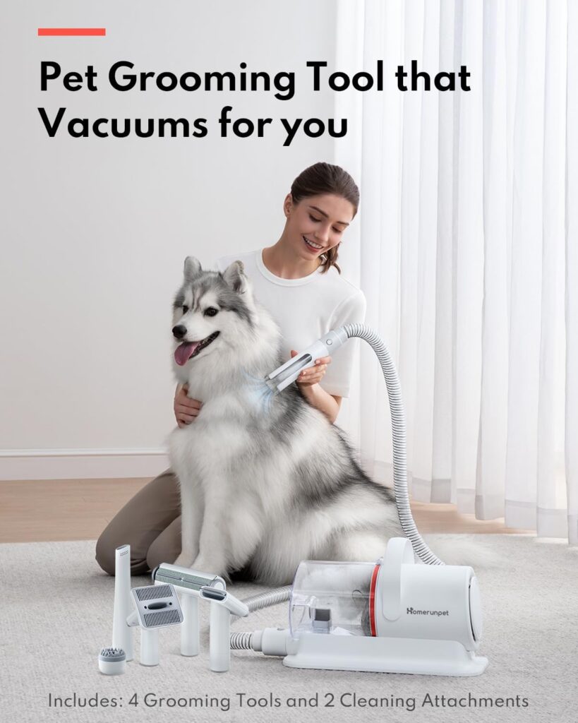 HomeRunPet Pet Grooming Vacuum Suction 99% Pet Hair, Ultra-Quiet Dog Grooming Kit with 1.85L Dust Cup, 6 Pet Grooming Tools to Shedding Pet Hair, Home Cleaning for Dogs, Cats and Other Animals