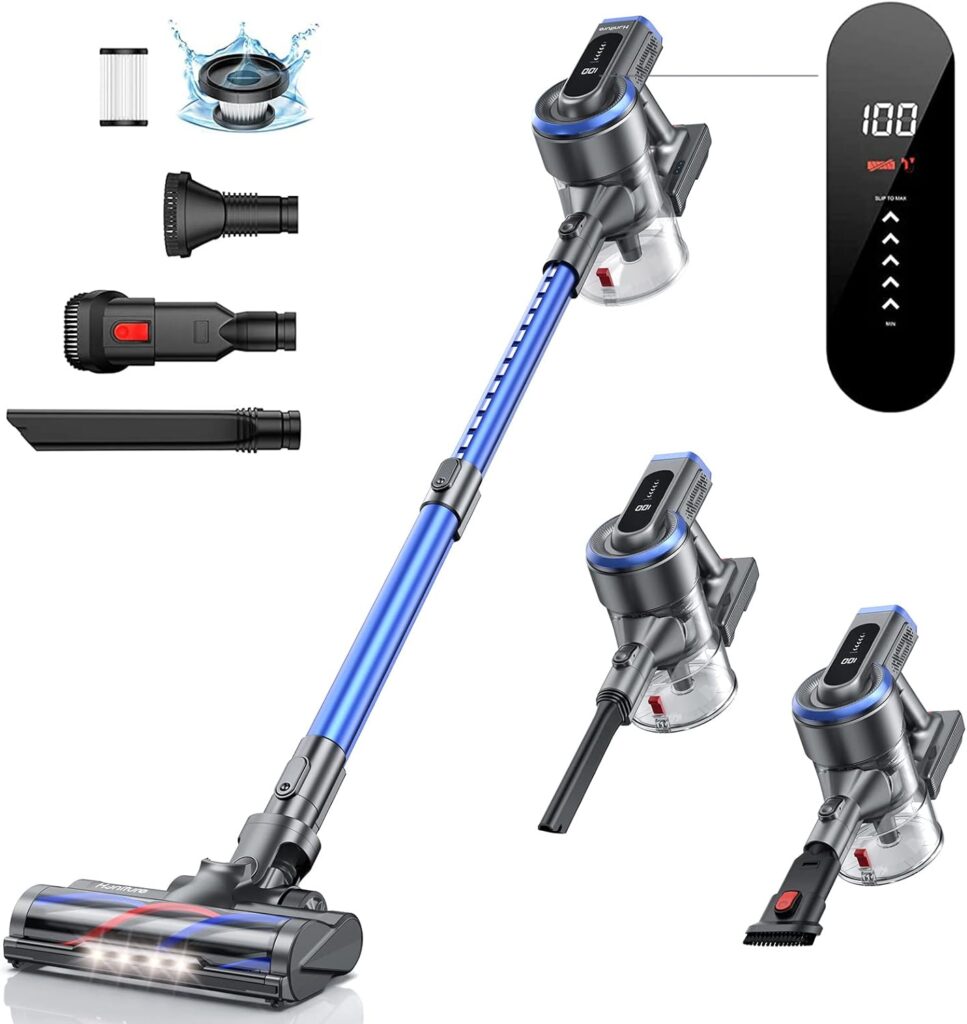 HONITURE Cordless Vacuum Cleaner 450W/35KPa Powerful Stick Vacuum Cleaner with LCD Touch Screen, 55Min Runtime Battery, 6 in 1 Lightweight Handheld Cordless Vacuum for Carpet Pet Hair Floors S12