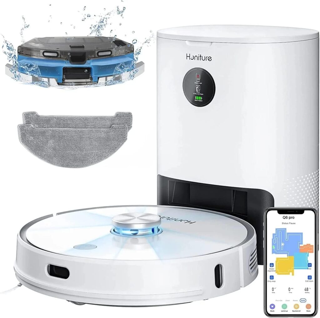 HONITURE Robot Vacuum Cleaner, G20 Robot Vacuum and Mop Combo 3 in 1, 4000pa Strong Suction, Self-Charging, AppRemoteVoice Control, Compatible with Alexa, Ideal for Carpet, Hard Floor, Pet Hair.