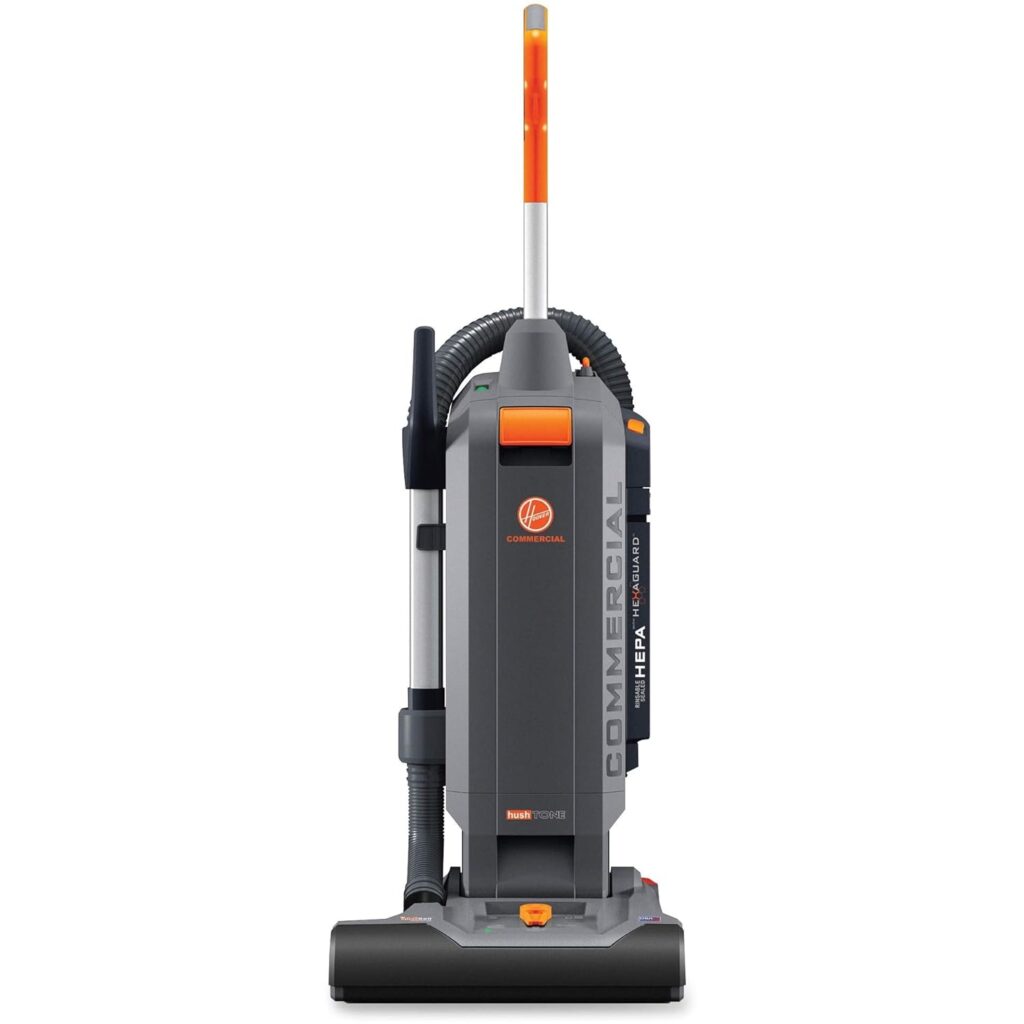 Hoover Commercial HushTone 13-Inch 2-Speed Upright Vacuum Cleaner with IntelliBelt Quiet Bagged HEPA Filtered Professional Rated, 40-Foot Long Cord, CH54113, Gray/Orange