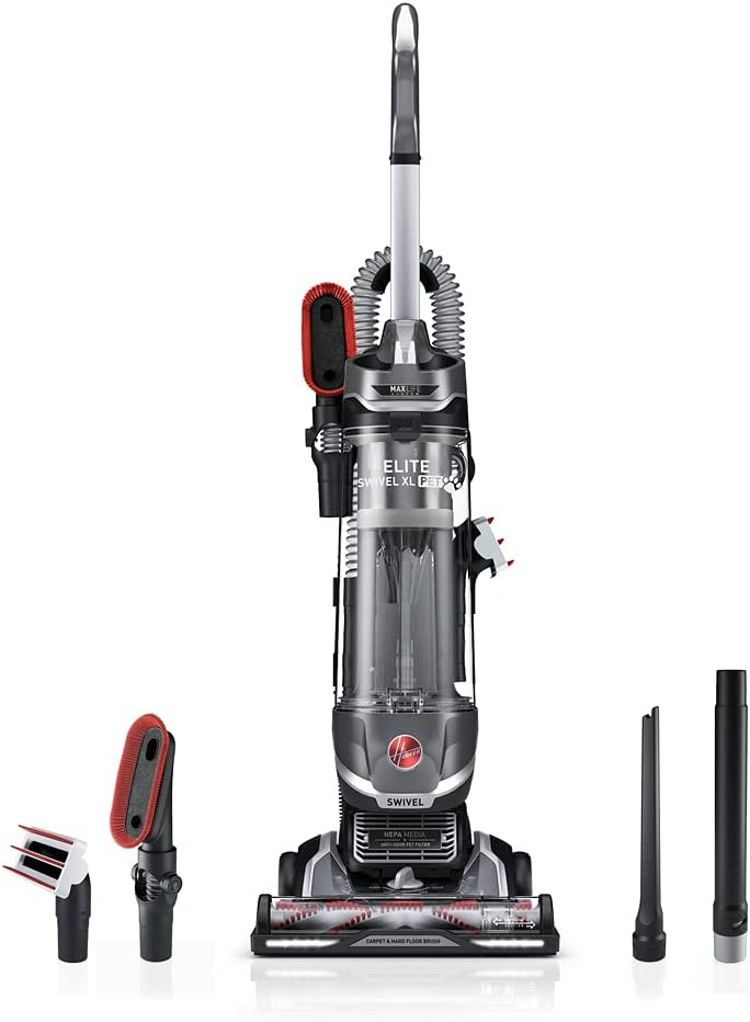 Hoover MAXLife Elite Swivel XL Pet Vacuum Cleaner with HEPA Media Filtration, Bagless Multi-Surface Upright for Carpets and Hard Floors, UH75250, Grey, 16 lbs